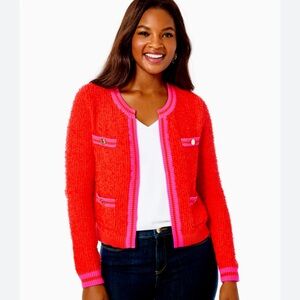 Lilly Pulitzer Nalayna Red Bouclé Cardigan Large